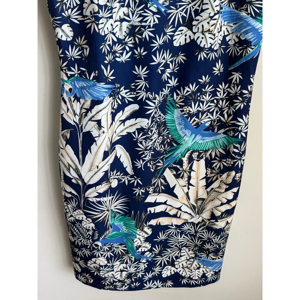 J.McLaughlin Tropical Palm Leaf/Bird Sleeveless Sheath Dress Blue White Womens 8 - Picture 4 of 10